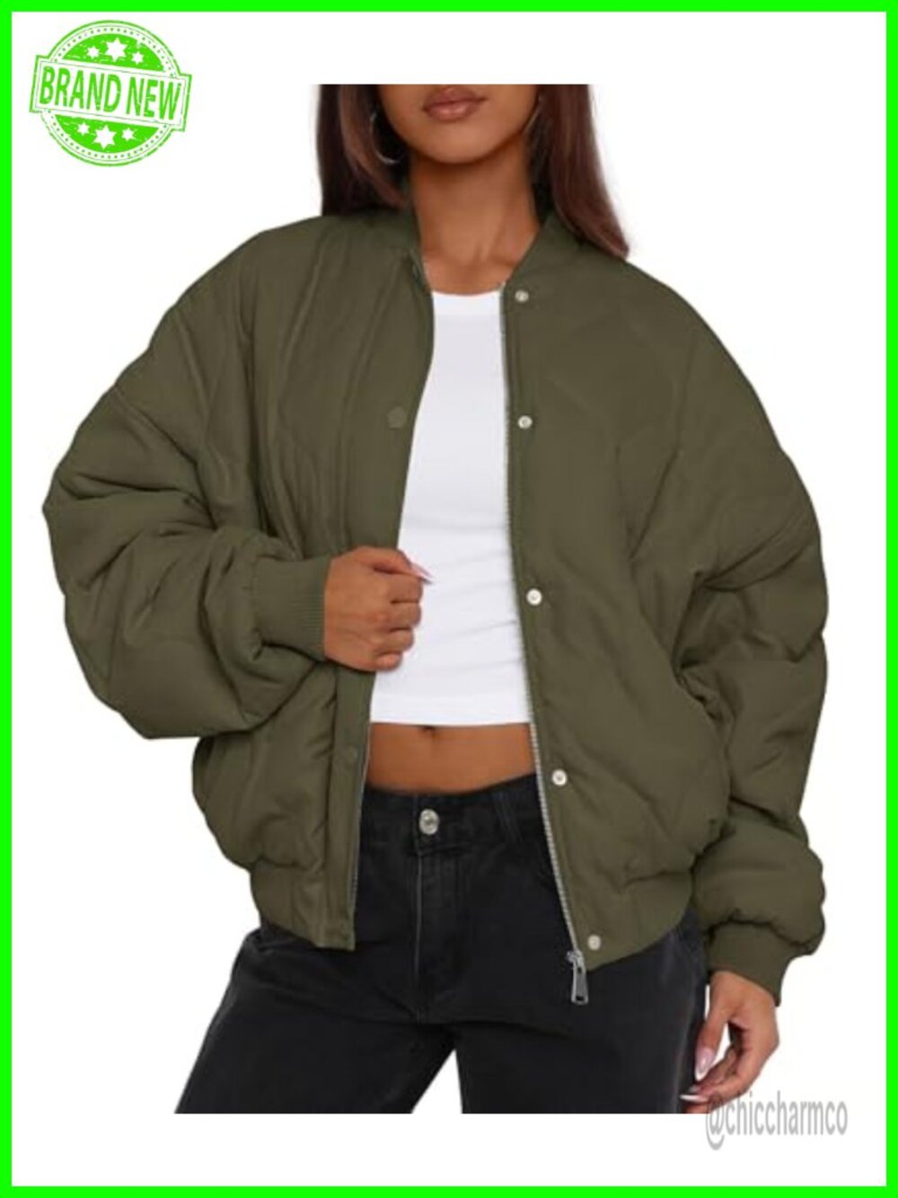 PRETTYGARDEN Women's Quilted Bomber Jacket Cropped Zip Up Winter Coat